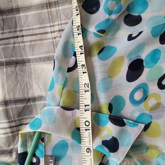 Button down tie front blouse 3/4 sleeves button strap,or not. Navy,aqua lime dot - Picture 6 of 8